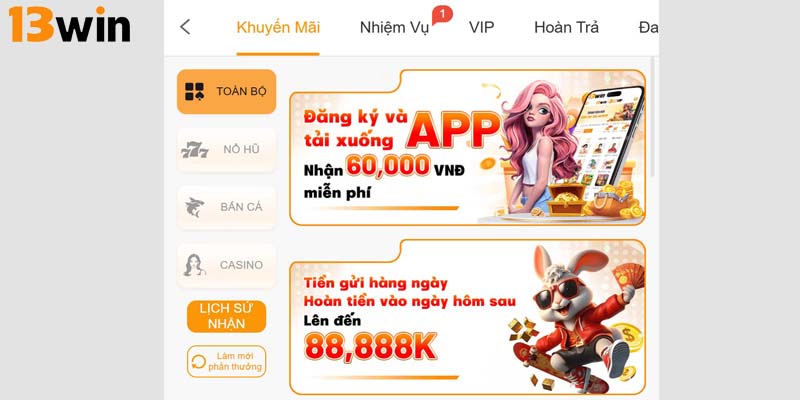 Để nhận thưởng ưu đãi từ nhà cái 13Win chỉ cần thực hiện những bước rất đơn giản