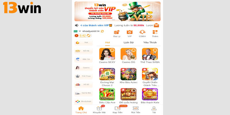 Kho game đa dạng, chất lượng tại 13Win được người chơi yêu thích